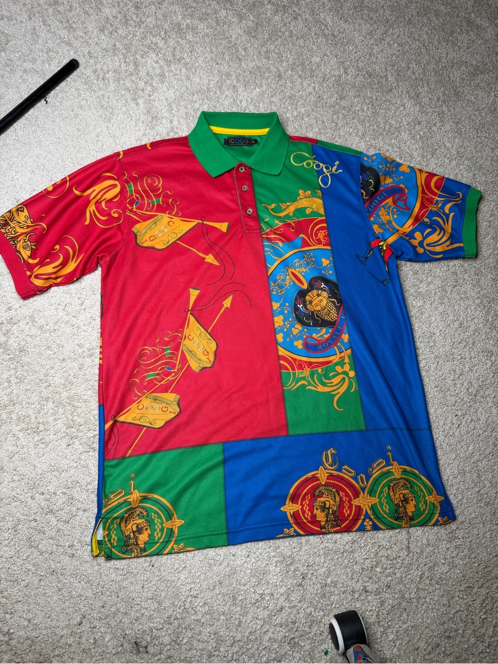 COOGI Red, Green & Blue Baroque Print Polo